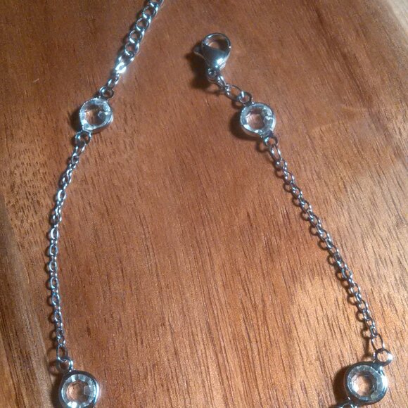 Beveled White Glass Stainless Steel Station Bracelet - Picture 9 of 12